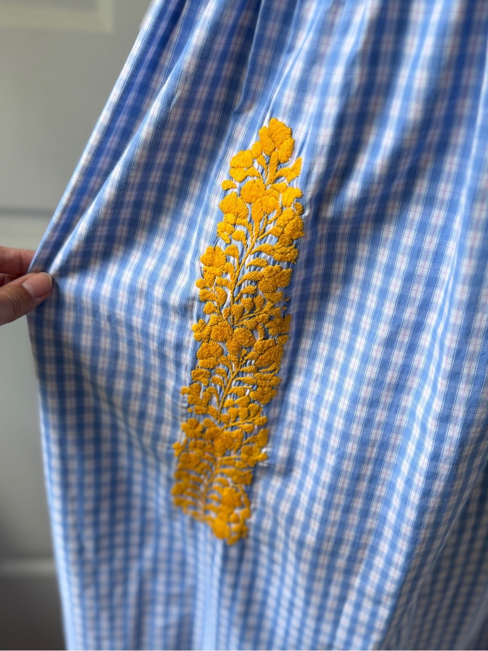 Mi Golondrina Blue and Yellow Embroidered Gingham Flores Maxi Dress - Picture 3 of 5